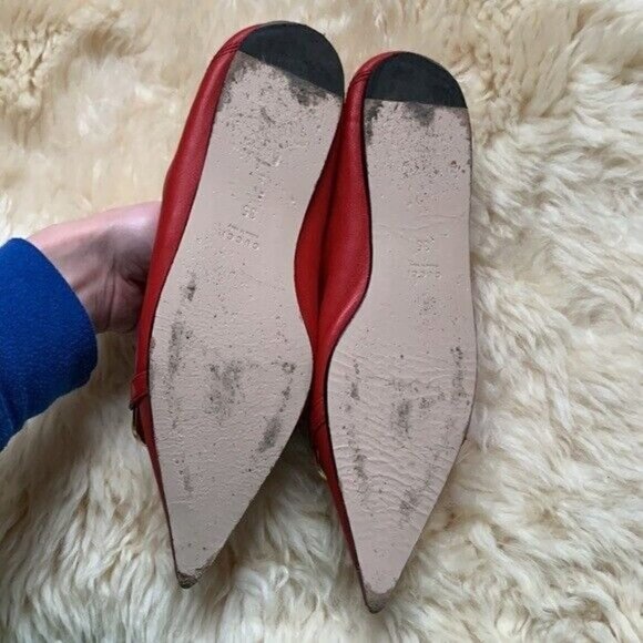 GUCCI Deva Red Lamb Leather Point Toe Horsebit Silver Chain Ballet Flats 35 - Picture 11 of 12